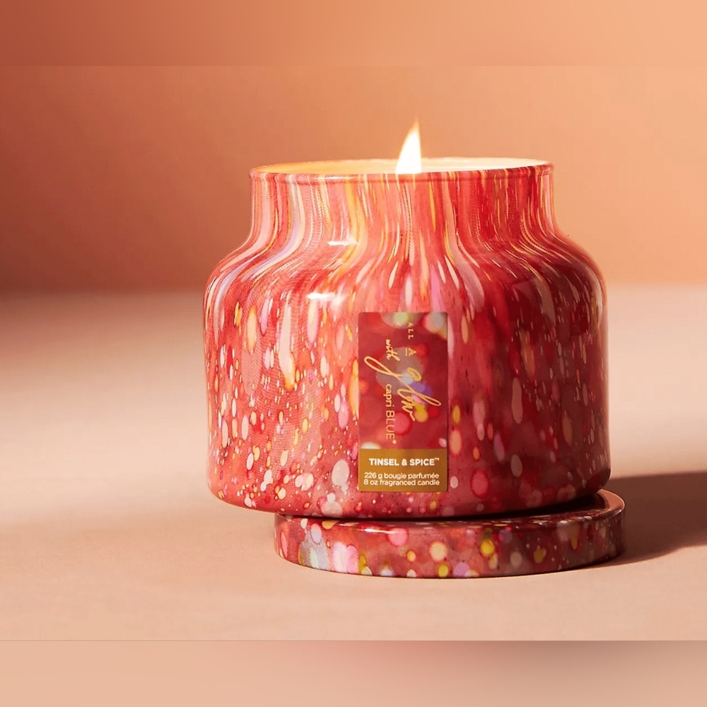Anthropologie Capri Blue All A Glow Petite Glass Jar Candle Tinsel & Spice